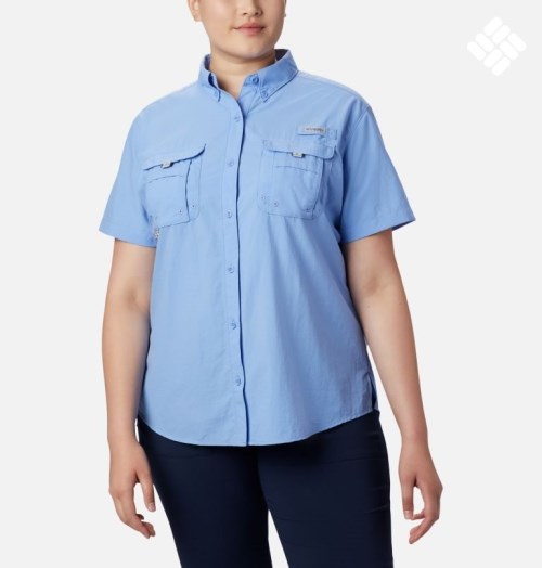 Women's Columbia PFG Bahama Short Sleeve Shirts Blue | Plus Size CA-U5C6A